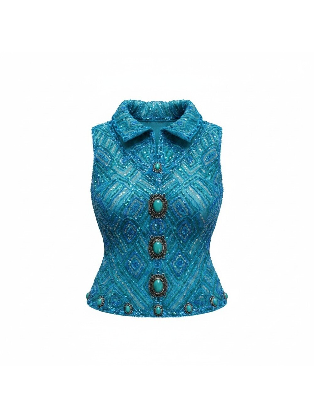 VINTAGE Y2K SEQUIN TURQUOISE HALTER TOP